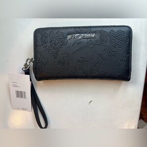 Betsey Johnson Black Embossed Wristlet Wallet with Skulls Cowboy Boots